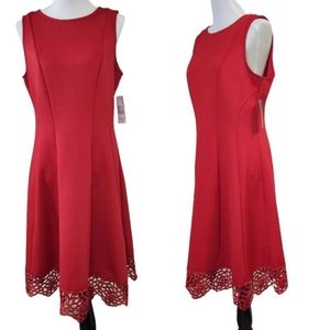 🆕️⬇️Donna Ricco Sleeveless Fit and Flare Dress with Cutout Crochet Hemline